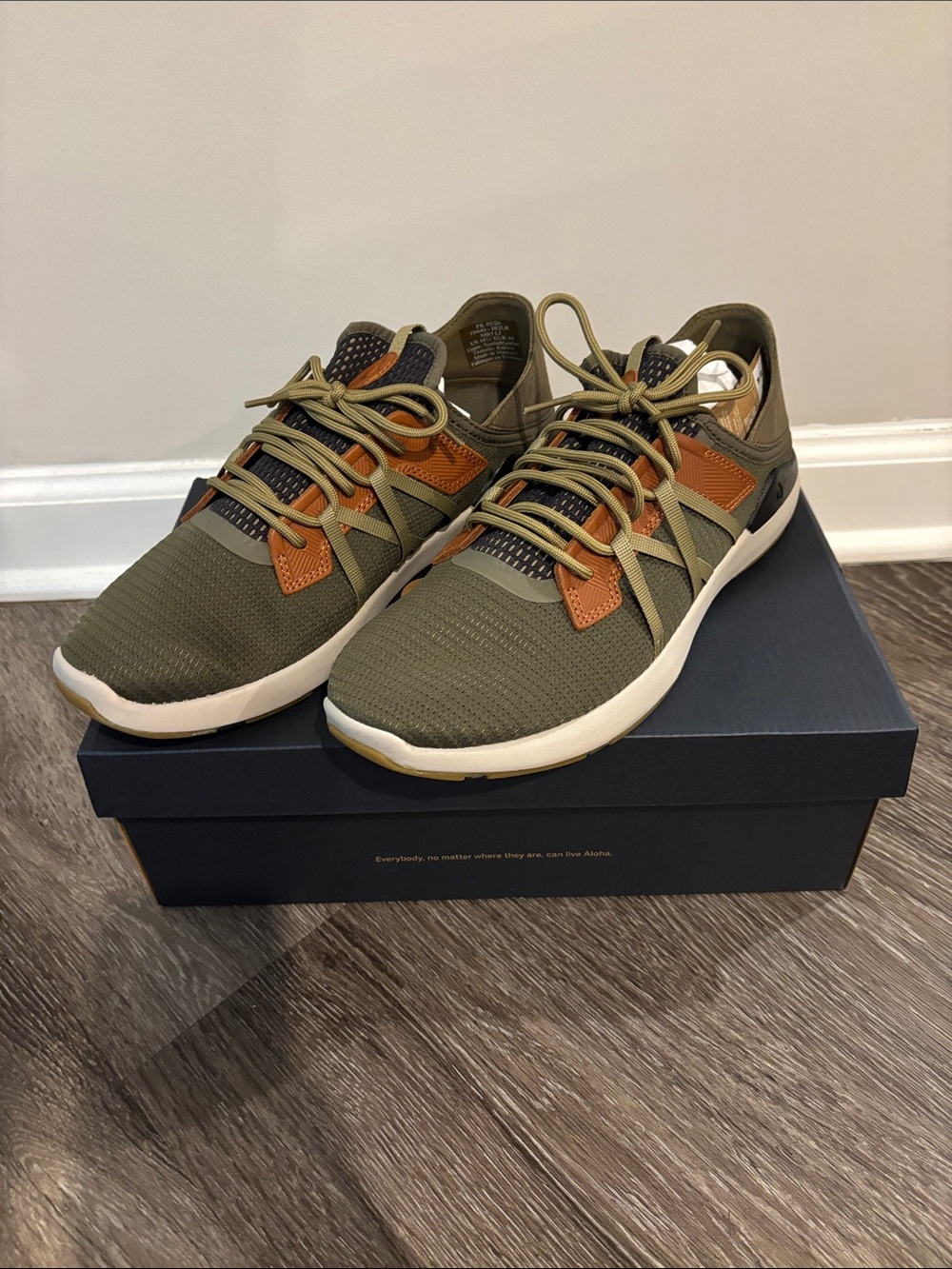 OluKai Men's Olive Green Sneakers with Tan/Brown Accents